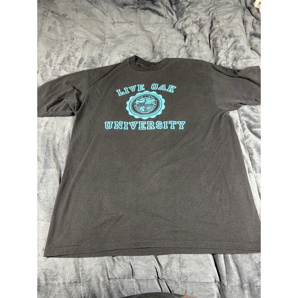 Hanes Fifty-Fifty Live Oak University Graphic T-Shirt Mens XL Black Vintage Teal